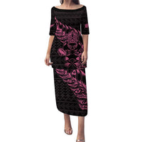 New Zealand Rugby Warrior Custom Puletasi Pink Fern Taniko Motif LT9 Long Dress Pink - Polynesian Pride