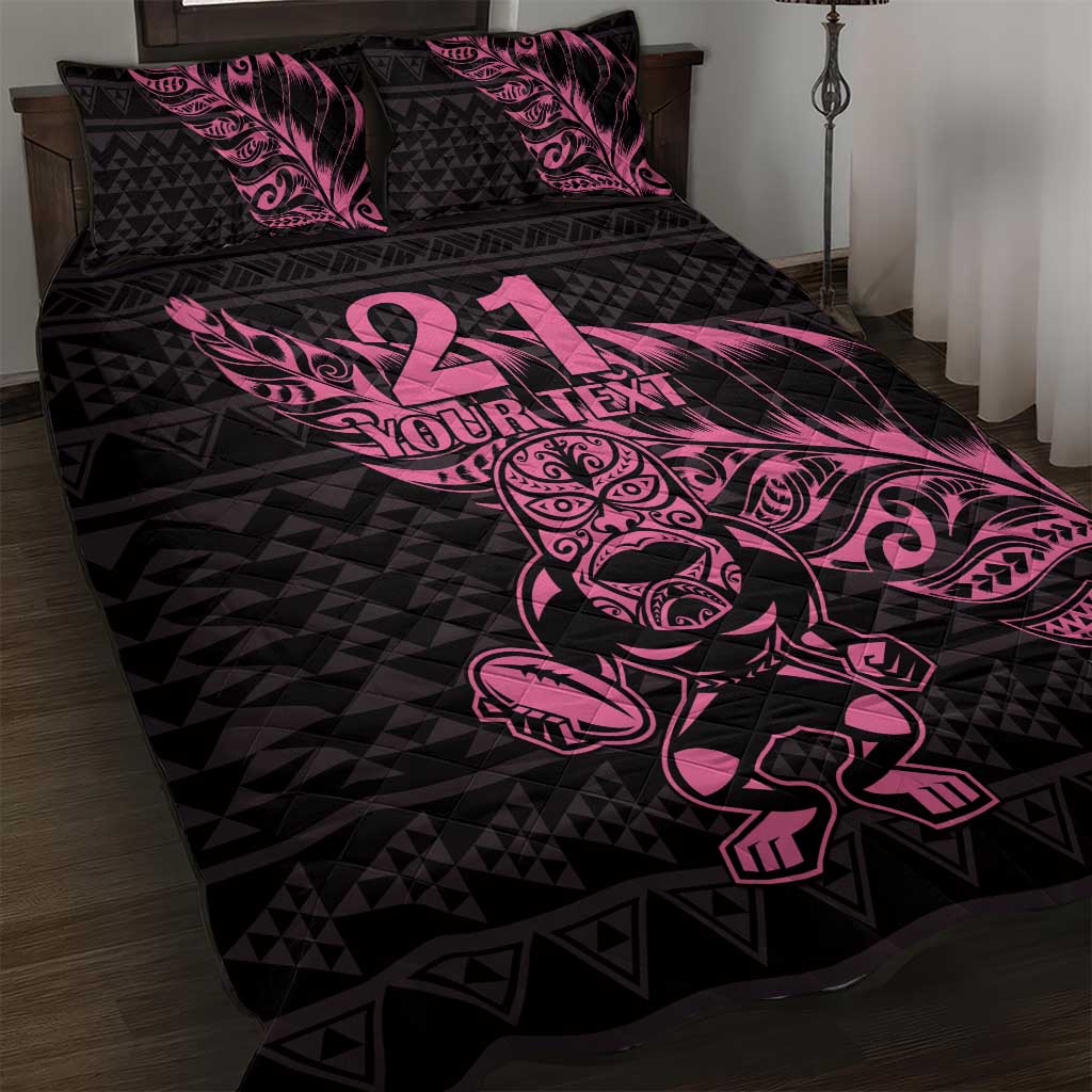 New Zealand Rugby Warrior Custom Quilt Bed Set Pink Fern Taniko Motif LT9 Pink - Polynesian Pride