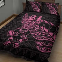 New Zealand Rugby Warrior Custom Quilt Bed Set Pink Fern Taniko Motif LT9 - Polynesian Pride