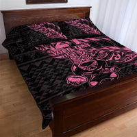 New Zealand Rugby Warrior Custom Quilt Bed Set Pink Fern Taniko Motif LT9 - Polynesian Pride
