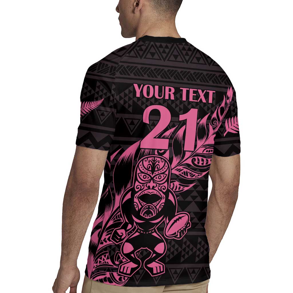 New Zealand Rugby Warrior Custom Rugby Jersey Pink Fern Taniko Motif LT9 - Polynesian Pride