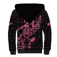 New Zealand Rugby Warrior Custom Sherpa Hoodie Pink Fern Taniko Motif LT9 - Polynesian Pride