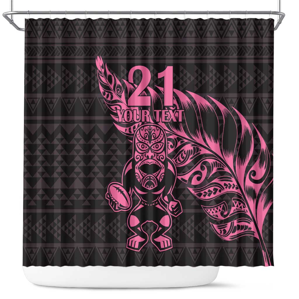 New Zealand Rugby Warrior Custom Shower Curtain Pink Fern Taniko Motif LT9 Pink - Polynesian Pride