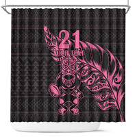 New Zealand Rugby Warrior Custom Shower Curtain Pink Fern Taniko Motif LT9 Pink - Polynesian Pride
