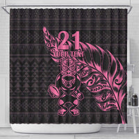 New Zealand Rugby Warrior Custom Shower Curtain Pink Fern Taniko Motif LT9 - Polynesian Pride