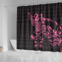 New Zealand Rugby Warrior Custom Shower Curtain Pink Fern Taniko Motif LT9 - Polynesian Pride