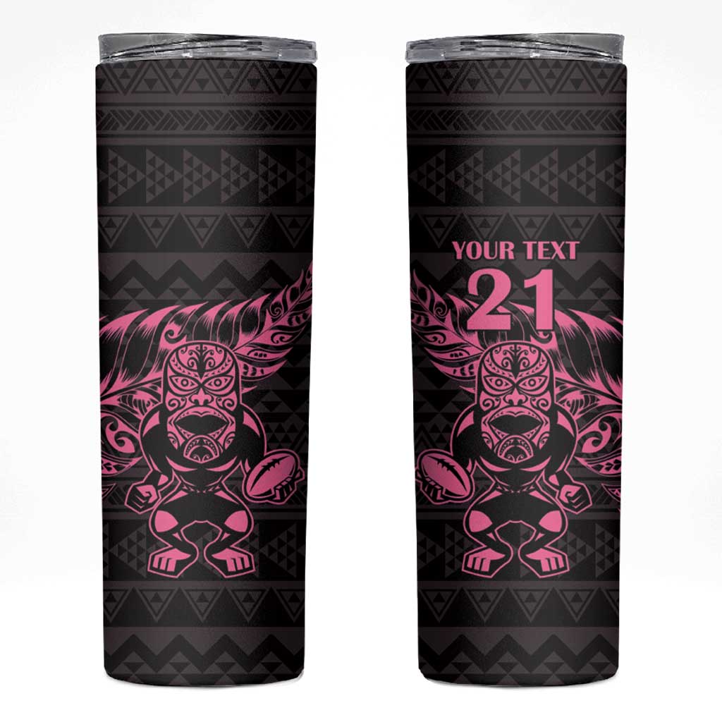New Zealand Rugby Warrior Custom Skinny Tumbler Pink Fern Taniko Motif LT9 Pink - Polynesian Pride