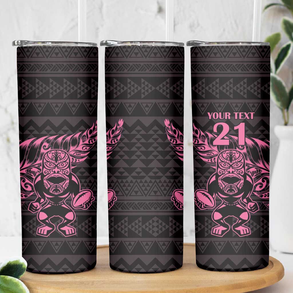 New Zealand Rugby Warrior Custom Skinny Tumbler Pink Fern Taniko Motif LT9 - Polynesian Pride
