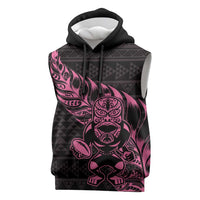 New Zealand Rugby Warrior Custom Sleeveless Hoodie Pink Fern Taniko Motif LT9 Pink - Polynesian Pride
