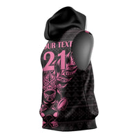 New Zealand Rugby Warrior Custom Sleeveless Hoodie Pink Fern Taniko Motif LT9 - Polynesian Pride