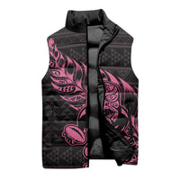 New Zealand Rugby Warrior Custom Sleeveless Puffer Jacket Pink Fern Taniko Motif LT9 - Polynesian Pride