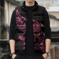 New Zealand Rugby Warrior Custom Sleeveless Puffer Jacket Pink Fern Taniko Motif LT9 - Polynesian Pride