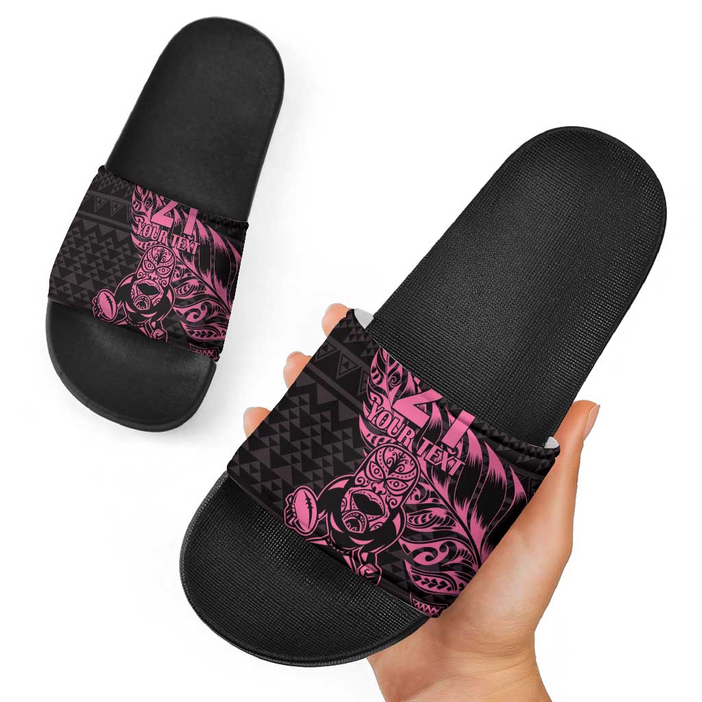 New Zealand Rugby Warrior Custom Slide Sandals Pink Fern Taniko Motif LT9 - Polynesian Pride