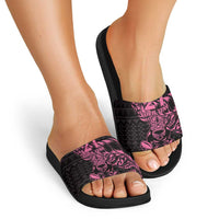 New Zealand Rugby Warrior Custom Slide Sandals Pink Fern Taniko Motif LT9 - Polynesian Pride