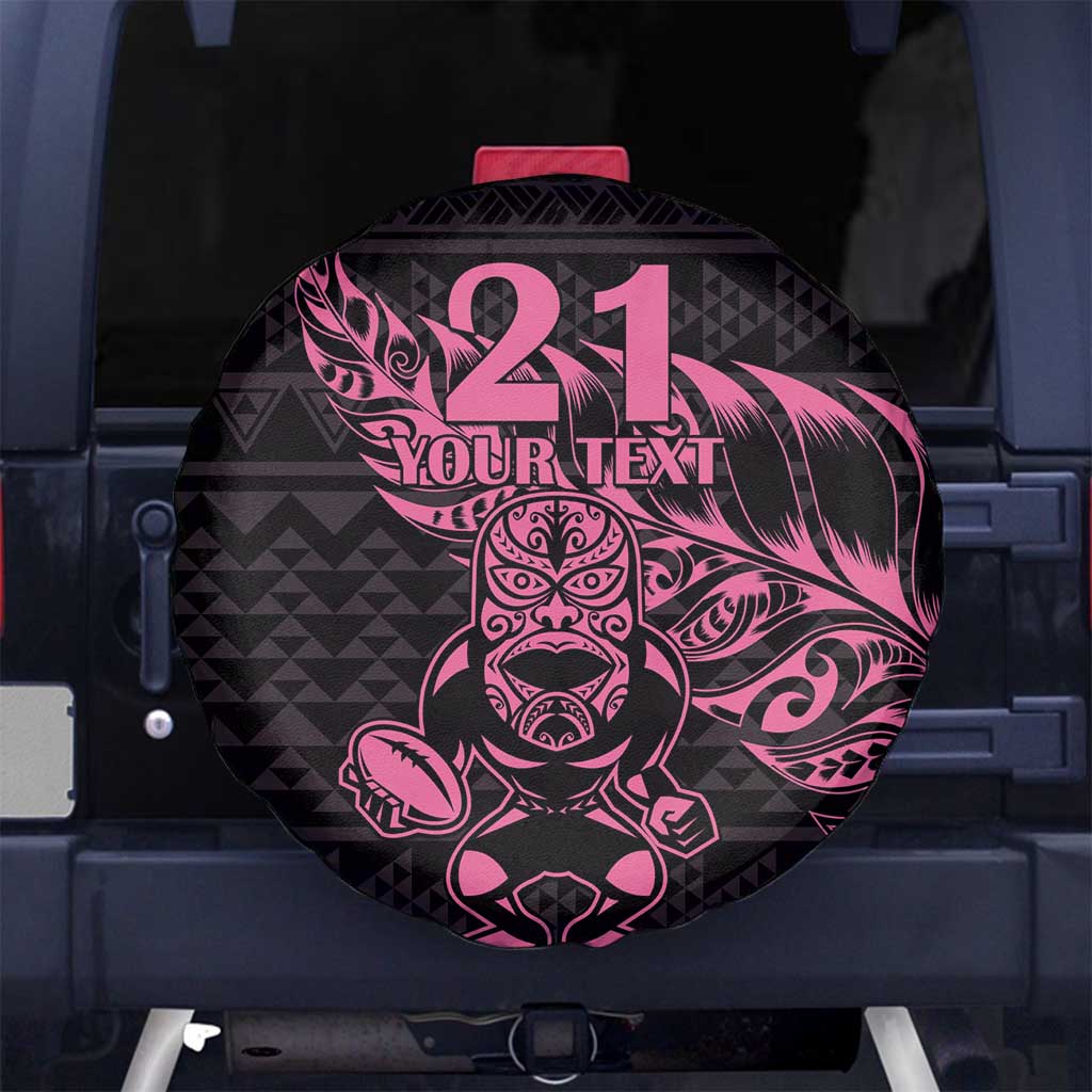 New Zealand Rugby Warrior Custom Spare Tire Cover Pink Fern Taniko Motif LT9 No hole Pink - Polynesian Pride