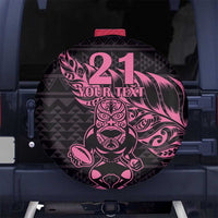 New Zealand Rugby Warrior Custom Spare Tire Cover Pink Fern Taniko Motif LT9 No hole Pink - Polynesian Pride