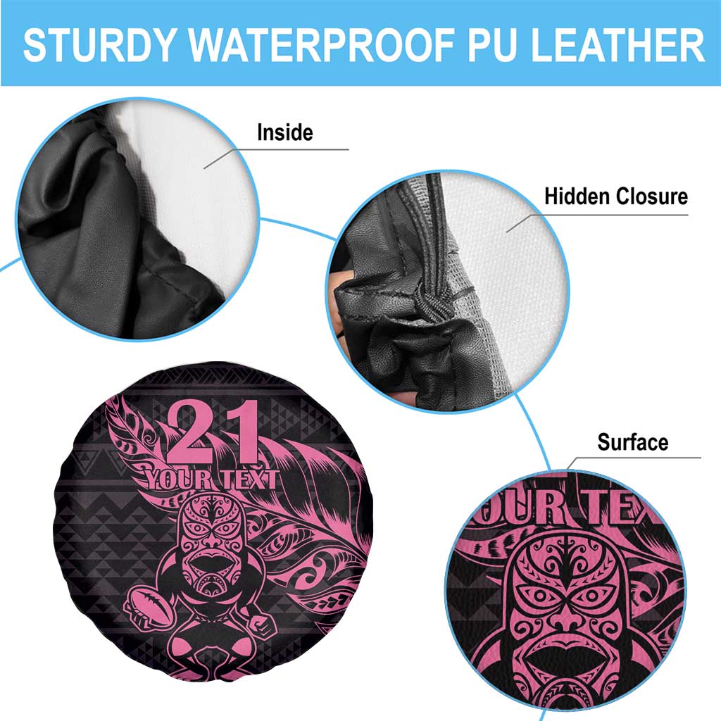 New Zealand Rugby Warrior Custom Spare Tire Cover Pink Fern Taniko Motif LT9 - Polynesian Pride