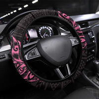 New Zealand Rugby Warrior Steering Wheel Cover Pink Fern Taniko Motif LT9 Universal Fit Pink - Polynesian Pride