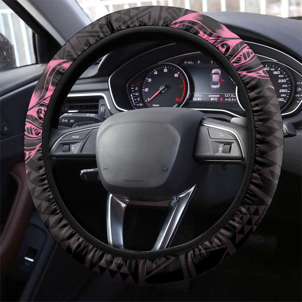 New Zealand Rugby Warrior Steering Wheel Cover Pink Fern Taniko Motif LT9 - Polynesian Pride