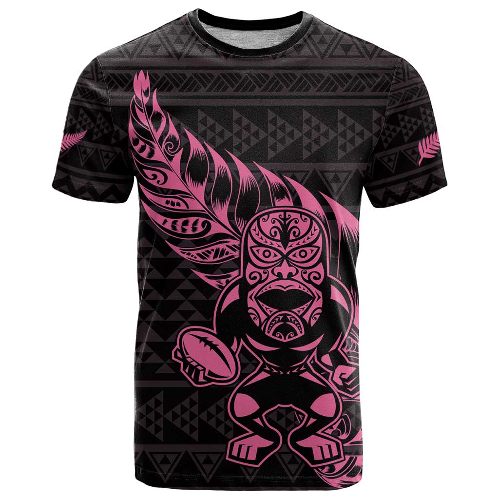 New Zealand Rugby Warrior Custom T Shirt Pink Fern Taniko Motif LT9 Pink - Polynesian Pride