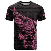New Zealand Rugby Warrior Custom T Shirt Pink Fern Taniko Motif LT9 Pink - Polynesian Pride