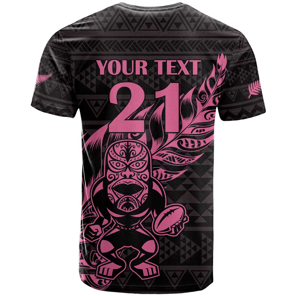 New Zealand Rugby Warrior Custom T Shirt Pink Fern Taniko Motif LT9 - Polynesian Pride