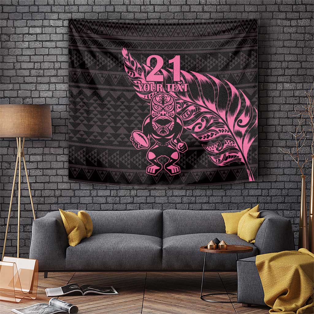 New Zealand Rugby Warrior Custom Tapestry Pink Fern Taniko Motif LT9 Pink - Polynesian Pride
