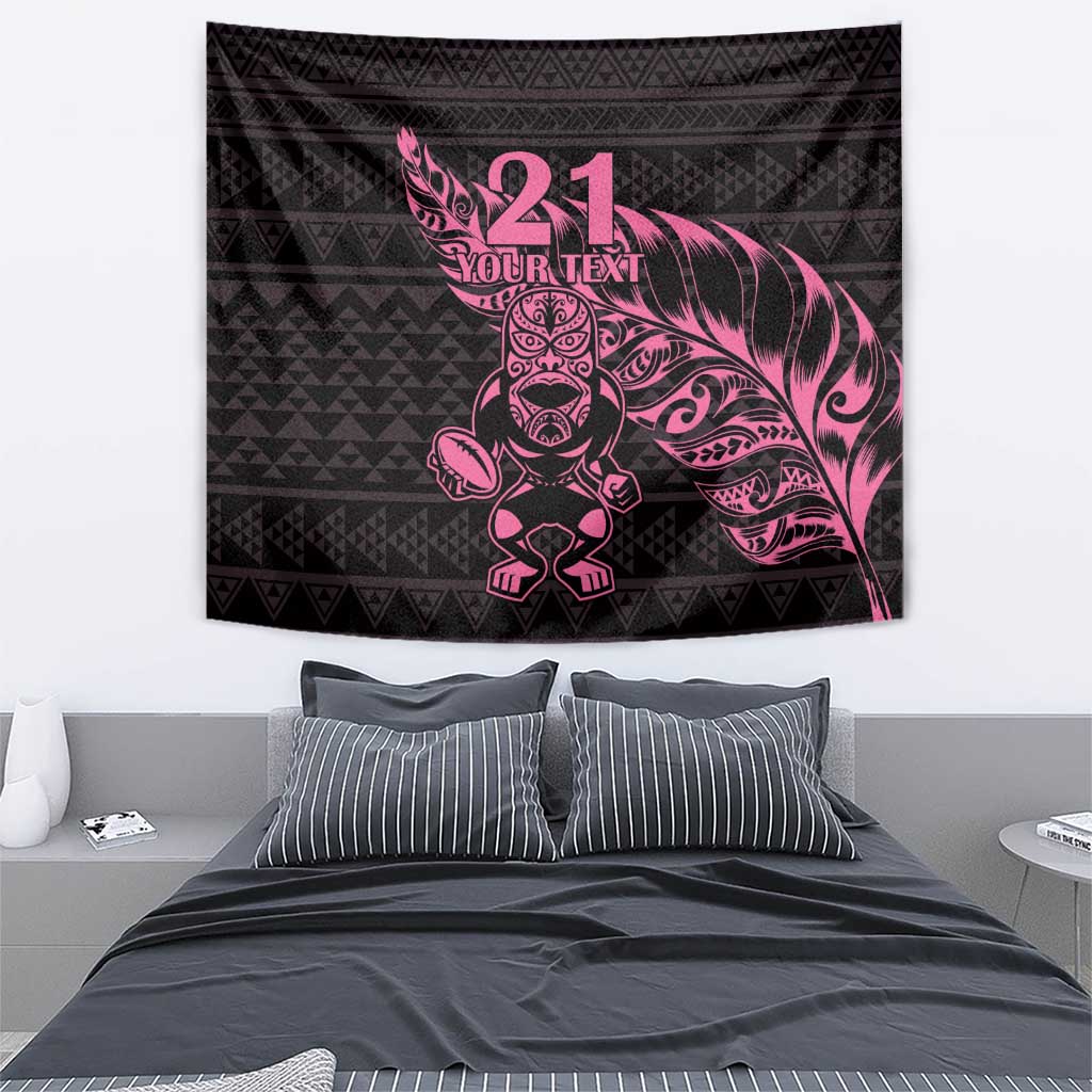 New Zealand Rugby Warrior Custom Tapestry Pink Fern Taniko Motif LT9 - Polynesian Pride
