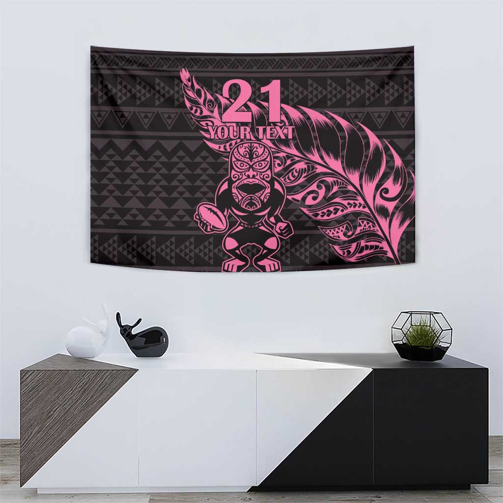 New Zealand Rugby Warrior Custom Tapestry Pink Fern Taniko Motif LT9 - Polynesian Pride