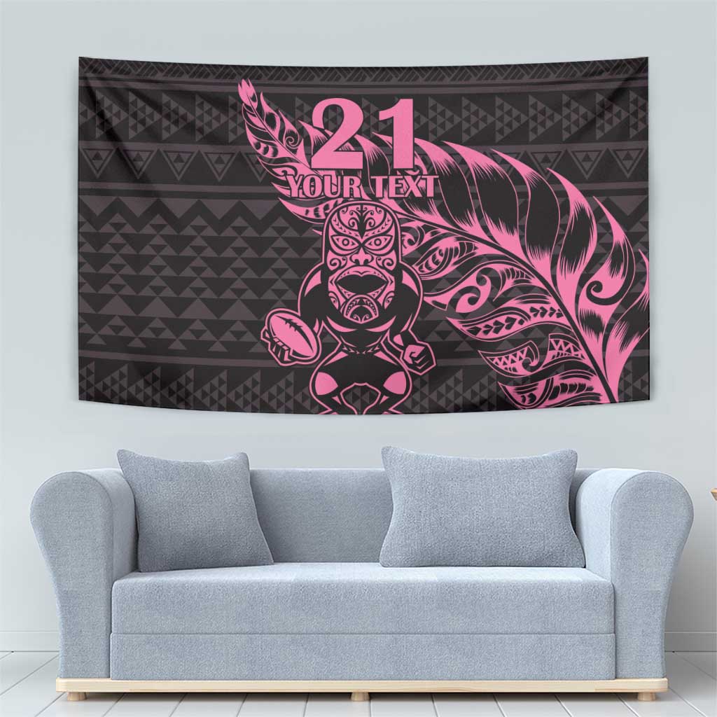 New Zealand Rugby Warrior Custom Tapestry Pink Fern Taniko Motif LT9 - Polynesian Pride