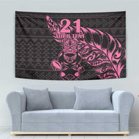 New Zealand Rugby Warrior Custom Tapestry Pink Fern Taniko Motif LT9 - Polynesian Pride