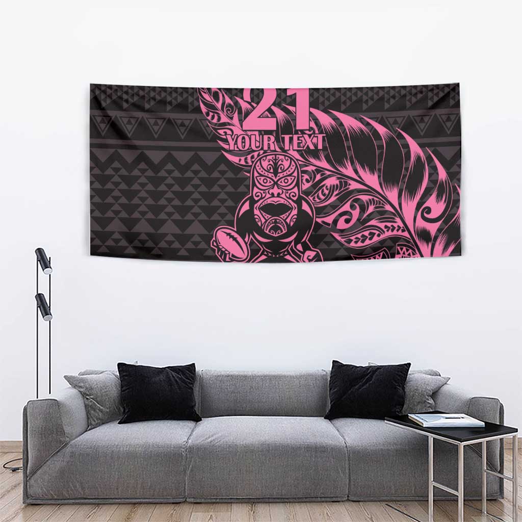 New Zealand Rugby Warrior Custom Tapestry Pink Fern Taniko Motif LT9 - Polynesian Pride