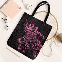 New Zealand Rugby Warrior Custom Tote Bag Pink Fern Taniko Motif LT9 Black Strap One Size Pink - Polynesian Pride