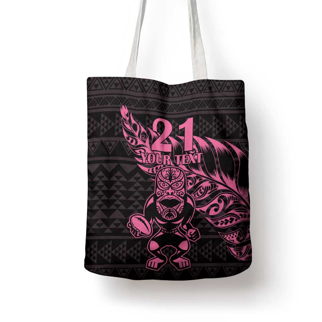 New Zealand Rugby Warrior Custom Tote Bag Pink Fern Taniko Motif LT9 - Polynesian Pride