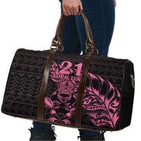 New Zealand Rugby Warrior Custom Travel Bag Pink Fern Taniko Motif LT9 - Polynesian Pride