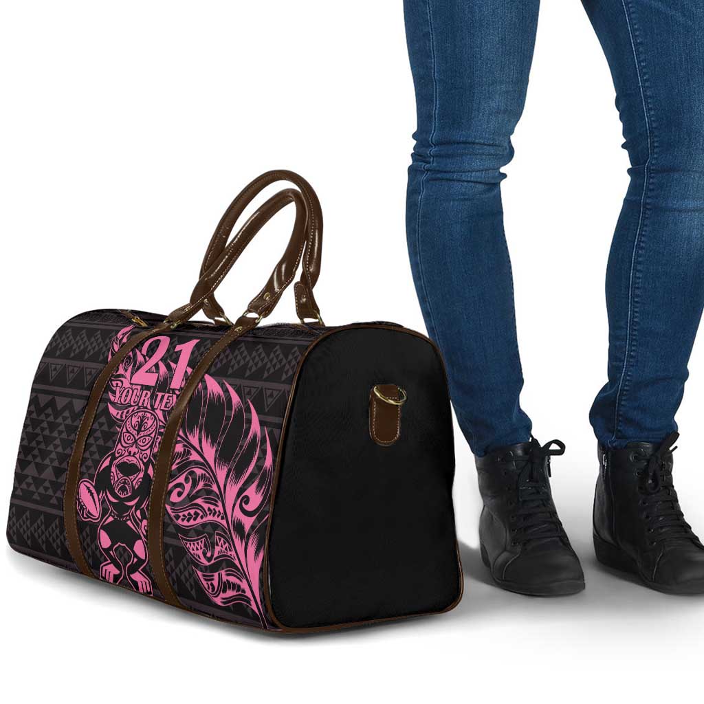 New Zealand Rugby Warrior Custom Travel Bag Pink Fern Taniko Motif LT9 - Polynesian Pride