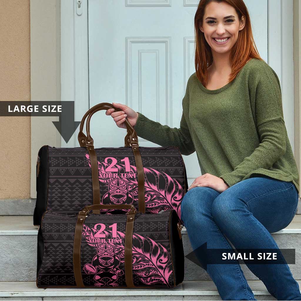 New Zealand Rugby Warrior Custom Travel Bag Pink Fern Taniko Motif LT9 - Polynesian Pride