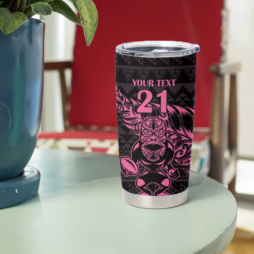 New Zealand Rugby Warrior Custom Tumbler Cup Pink Fern Taniko Motif LT9 - Polynesian Pride