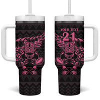 New Zealand Rugby Warrior Custom Tumbler With Handle Pink Fern Taniko Motif LT9 One Size: 40 oz Pink - Polynesian Pride
