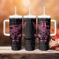 New Zealand Rugby Warrior Custom Tumbler With Handle Pink Fern Taniko Motif LT9 - Polynesian Pride
