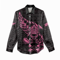 New Zealand Rugby Warrior Custom Women Casual Shirt Pink Fern Taniko Motif