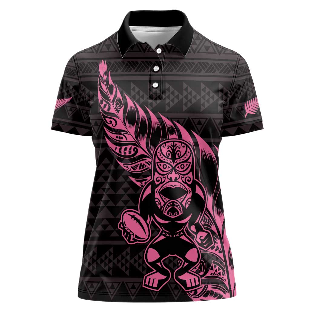 New Zealand Rugby Warrior Custom Women Polo Shirt Pink Fern Taniko Motif LT9 Female Pink - Polynesian Pride