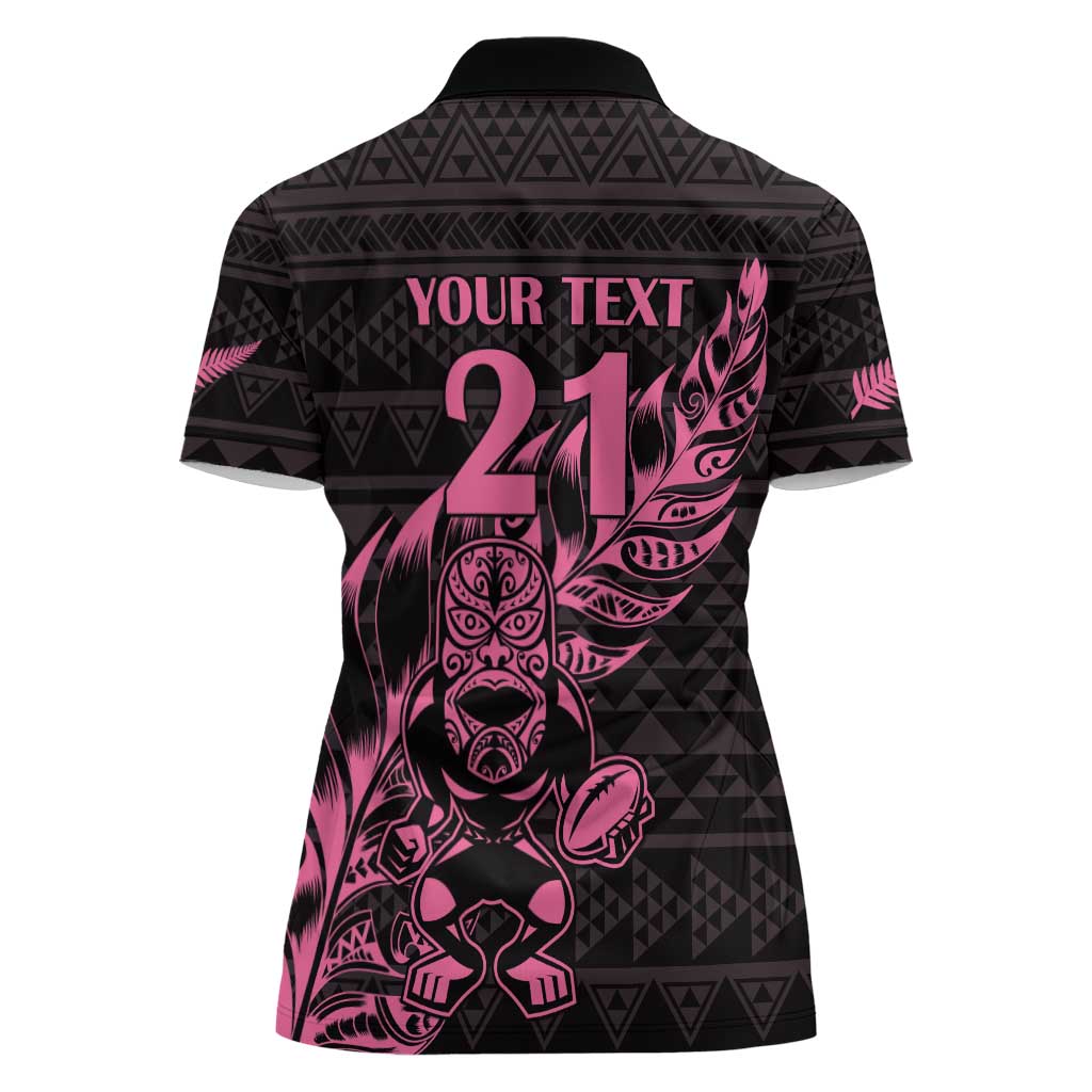 New Zealand Rugby Warrior Custom Women Polo Shirt Pink Fern Taniko Motif LT9 - Polynesian Pride