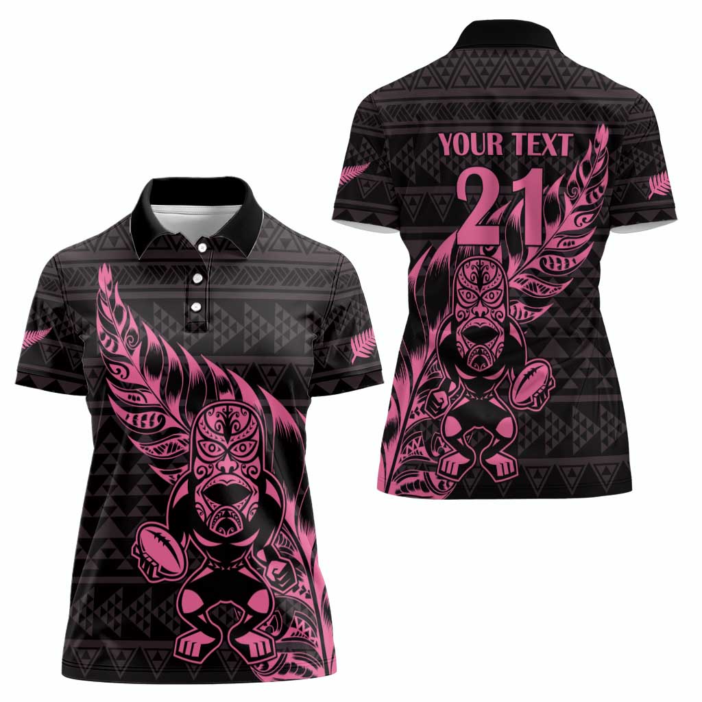 New Zealand Rugby Warrior Custom Women Polo Shirt Pink Fern Taniko Motif LT9 - Polynesian Pride