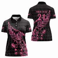 New Zealand Rugby Warrior Custom Women Polo Shirt Pink Fern Taniko Motif LT9 - Polynesian Pride