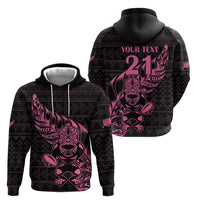 New Zealand Rugby Warrior Custom Zip Hoodie Pink Fern Taniko Motif LT9 - Polynesian Pride