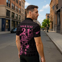 New Zealand Rugby Warrior Custom Zipper Polo Shirt Pink Fern Taniko Motif LT9 - Polynesian Pride