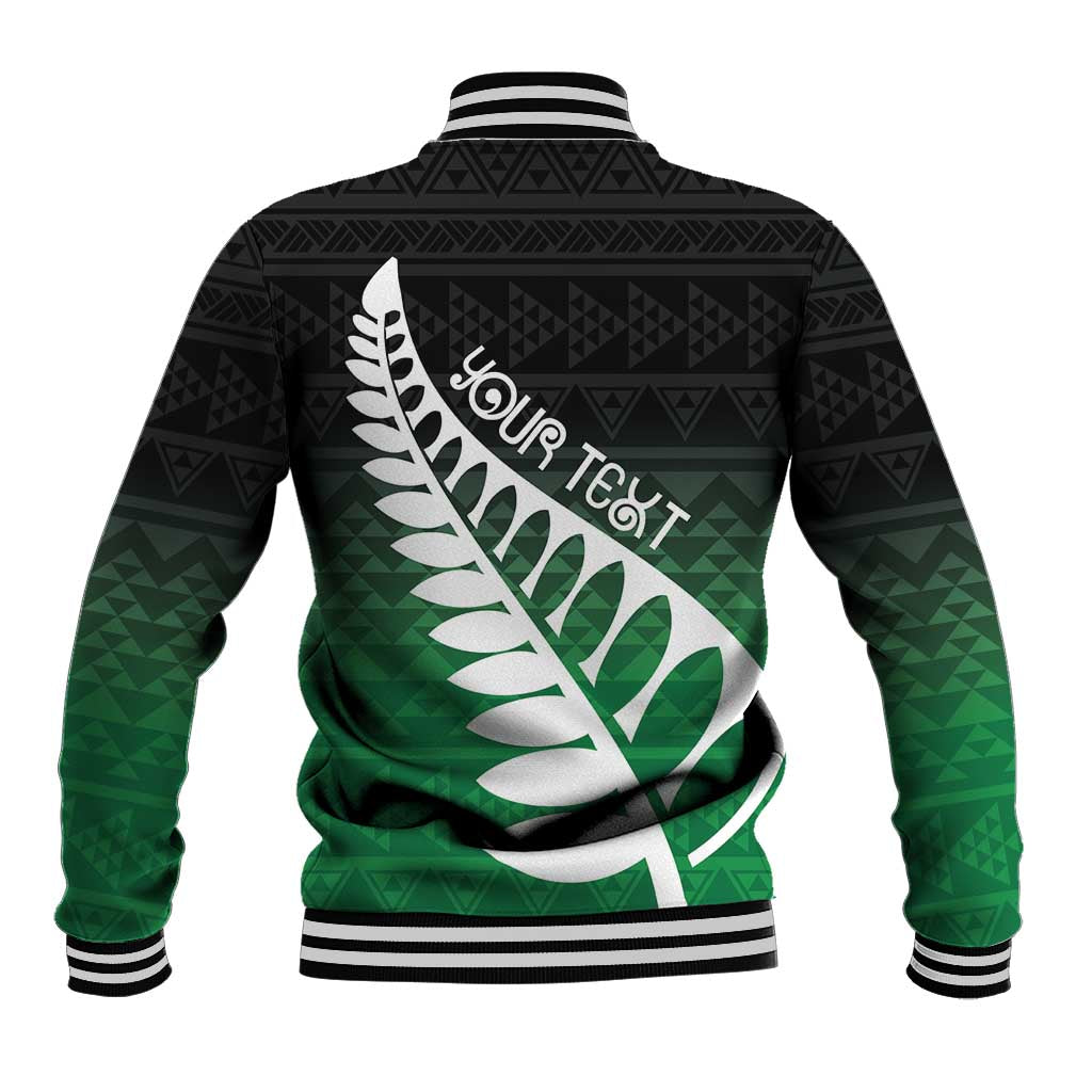 Green Silver Fern Spirit Taniko Tukutuku Personalised Baseball Jacket