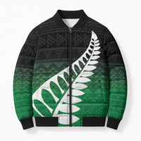 Green Silver Fern Spirit Taniko Tukutuku Personalised Bomber Puffer Jacket LT9 Unisex Green - Polynesian Pride