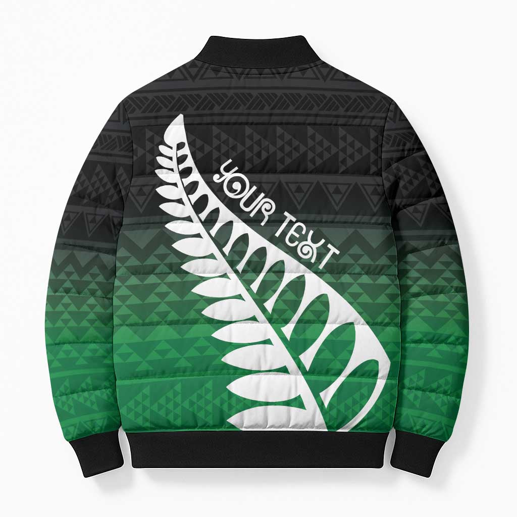 Green Silver Fern Spirit Taniko Tukutuku Personalised Bomber Puffer Jacket LT9 - Polynesian Pride